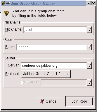 Joining a chatroom in Gabber